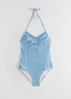 Une Piece Fleurs Bleu Blanc Cut Out Bikini And Other Stories