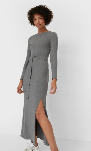 Junesixtyfive Fashion Blog Mode Tendance Automne Hiver 2020 Selection Stradivarius Robe Pull Longue Fendue Gris